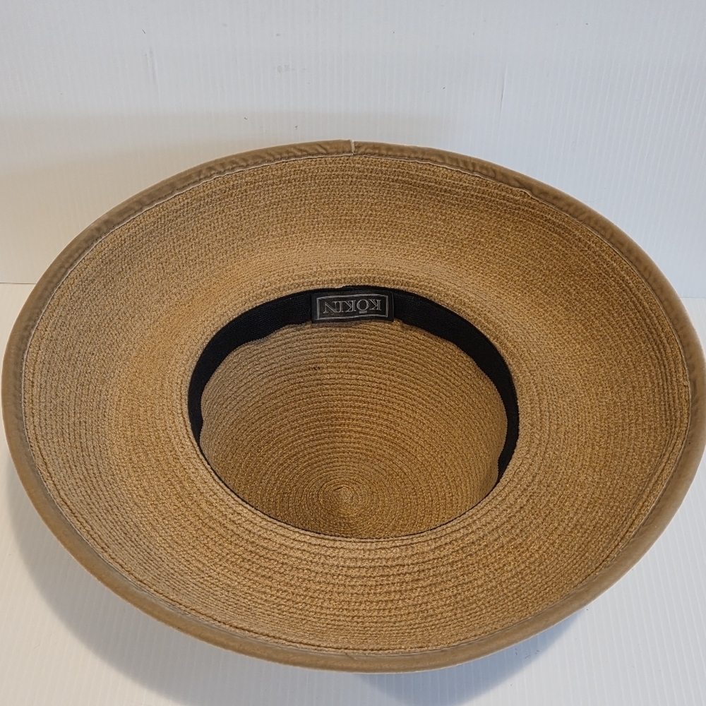 Vintage Kokin Straw Sun Hat Wide Brim Cap Beige Couture Round Crown Packable OS - Picture 11 of 16